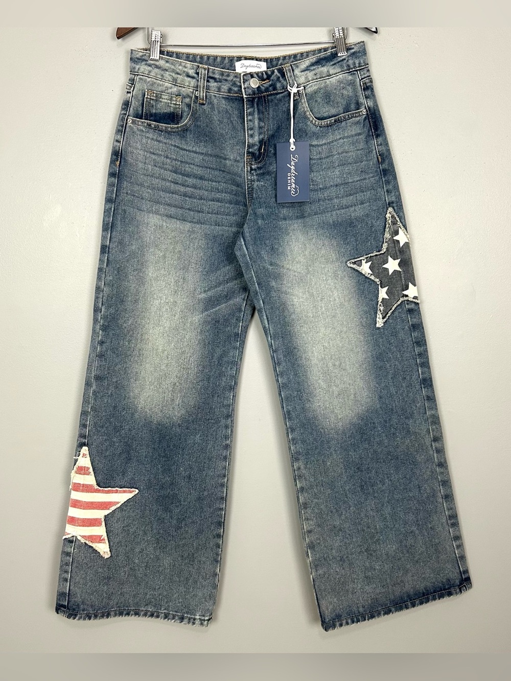 Daydreamer Stars and Stripes Wide Leg Jeans Women’s Size 27 Americana Patriotic
